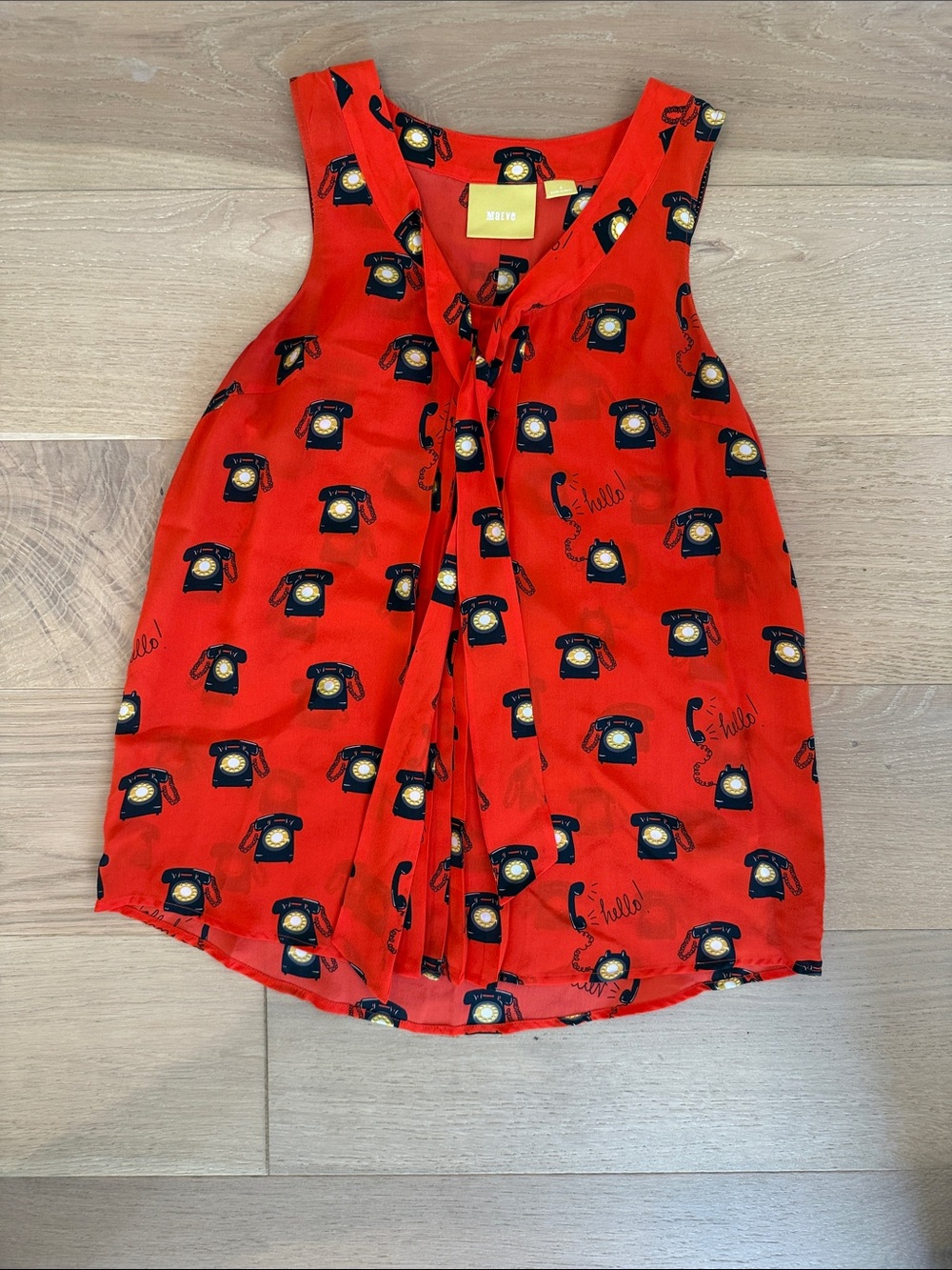 Anthropologie Maeve Red Telephone Print Sleeveless Women’s Blouse size 4